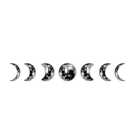 Lunar phases. Vector moon surface. Isolated cosmic silhouette. . Vector illustrationのイラスト素材