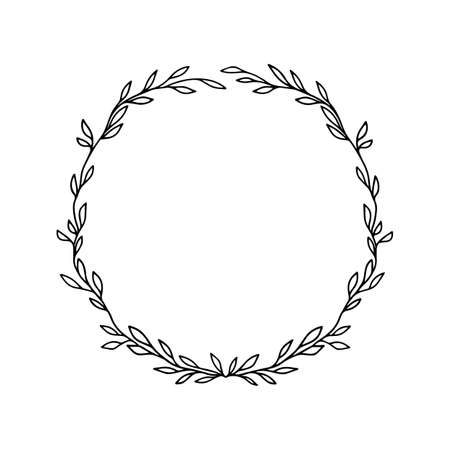 Hand drawn vector floral wreath. Ink drawing. Graphic style beautiful wedding design frame element. Vector illustrationのイラスト素材
