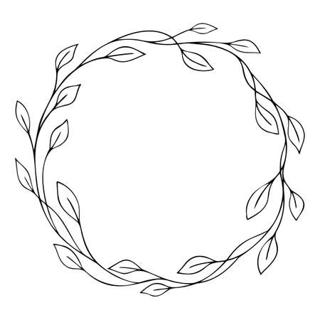 Hand drawn vector floral wreath with leaves. Design elements for wedding invitations, logo, greeting cards, blogs, posters and more. Vector illustrationのイラスト素材