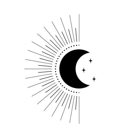 Sun and moon tatoo vector illustration. Stars mystical concept drawn. . Vector illustrationのイラスト素材