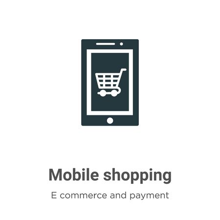 Mobile shopping vector icon on white background. Flat vector mobile shopping icon symbol sign from modern e commerce and payment collection for mobile concept and web apps design.のイラスト素材