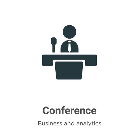 Conference vector icon on white background. Flat vector conference icon symbol sign from modern business and analytics collection for mobile concept and web apps design.のイラスト素材