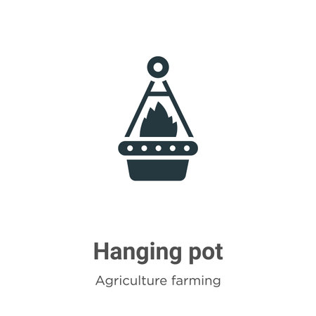 Hanging pot vector icon on white background. Flat vector hanging pot icon symbol sign from modern agriculture farming and gardening collection for mobile concept and web apps design.のイラスト素材