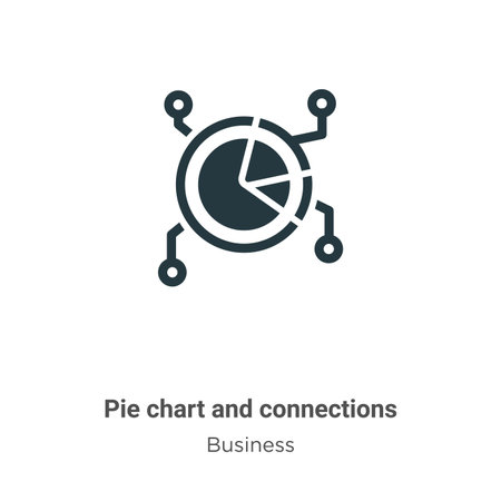 Pie chart and connections vector icon on white background. Flat vector pie chart and connections icon symbol sign from modern business collection for mobile concept and web apps design.のイラスト素材