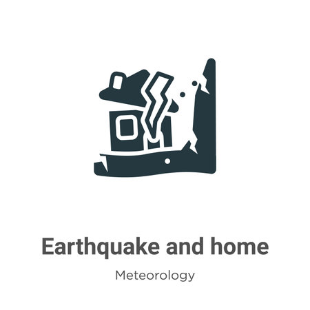 Earthquake and home vector icon on white background. Flat vector earthquake and home icon symbol sign from modern meteorology collection for mobile concept and web apps design.のイラスト素材