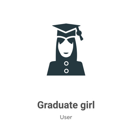 Graduate girl glyph icon vector on white background. Flat vector graduate girl icon symbol sign from modern user collection for mobile concept and web apps design.のイラスト素材