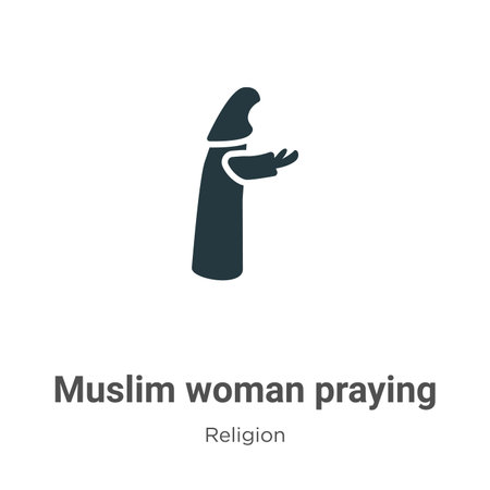Muslim woman praying glyph icon vector on white background. Flat vector muslim woman praying icon symbol sign from modern religion collection for mobile concept and web apps design.のイラスト素材