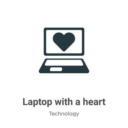 Laptop with a heart glyph icon vector on white background. Flat vector laptop with a heart icon symbol sign from modern technology collection for mobile concept and web apps design.のイラスト素材