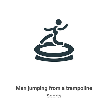 Man jumping from a trampoline glyph icon vector on white background. Flat vector man jumping from a trampoline icon symbol sign from modern sports collection for mobile concept and web apps design.のイラスト素材