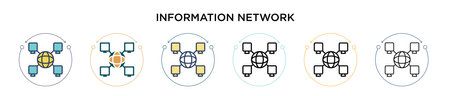 Information network icon in filled, thin line, outline and stroke style. Vector illustration of two colored and black information network vector icons designs can be used for mobile, ui, webのイラスト素材