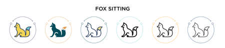 Fox sitting icon in filled, thin line, outline and stroke style. Vector illustration of two colored and black fox sitting vector icons designs can be used for mobile, ui, webのイラスト素材