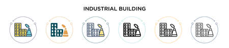 Industrial building icon in filled, thin line, outline and stroke style. Vector illustration of two colored and black industrial building vector icons designs can be used for mobile, ui, webのイラスト素材