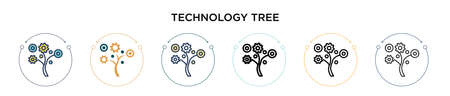 Technology tree icon in filled, thin line, outline and stroke style. Vector illustration of two colored and black technology tree vector icons designs can be used for mobile, ui, webのイラスト素材