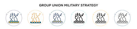 Group union military strategy symbol icon in filled, thin line, outline and stroke style. Vector illustration of two colored and black group union military strategy symbol vector icons designs can beのイラスト素材