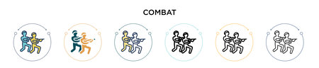 Combat icon in filled, thin line, outline and stroke style. Vector illustration of two colored and black combat vector icons designs can be used for mobile, ui, webのイラスト素材