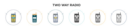 Two way radio icon in filled, thin line, outline and stroke style. Vector illustration of two colored and black two way radio vector icons designs can be used for mobile, ui, webのイラスト素材