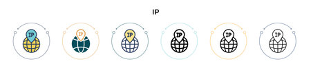 Ip icon in filled, thin line, outline and stroke style. Vector illustration of two colored and black ip vector icons designs can be used for mobile, ui, webのイラスト素材