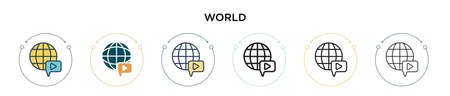 World icon in filled, thin line, outline and stroke style. Vector illustration of two colored and black world vector icons designs can be used for mobile, ui, webのイラスト素材