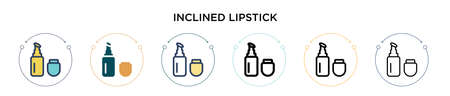 Inclined lipstick icon in filled, thin line, outline and stroke style. Vector illustration of two colored and black inclined lipstick vector icons designs can be used for mobile, ui, webのイラスト素材