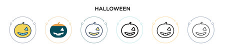 Halloween icon in filled, thin line, outline and stroke style. Vector illustration of two colored and black halloween vector icons designs can be used for mobile, ui, webのイラスト素材