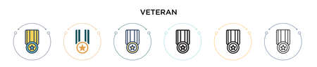 Veteran icon in filled, thin line, outline and stroke style. Vector illustration of two colored and black veteran vector icons designs can be used for mobile, ui, webのイラスト素材