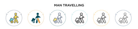 Man travelling icon in filled, thin line, outline and stroke style. Vector illustration of two colored and black man travelling vector icons designs can be used for mobile, ui, webのイラスト素材
