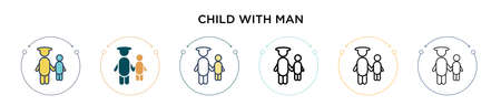 Child with man icon in filled, thin line, outline and stroke style. Vector illustration of two colored and black child with man vector icons designs can be used for mobile, ui, webのイラスト素材