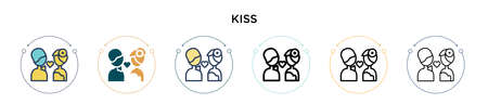 Kiss icon in filled, thin line, outline and stroke style. Vector illustration of two colored and black kiss vector icons designs can be used for mobile, ui, webのイラスト素材