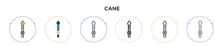 Cane icon in filled, thin line, outline and stroke style. Vector illustration of two colored and black cane vector icons designs can be used for mobile, ui, webのイラスト素材