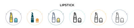 Lipstick icon in filled, thin line, outline and stroke style. Vector illustration of two colored and black lipstick vector icons designs can be used for mobile, ui, webのイラスト素材