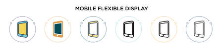 Mobile flexible display icon in filled, thin line, outline and stroke style. Vector illustration of two colored and black mobile flexible display vector icons designs can be used for mobile, ui, webのイラスト素材