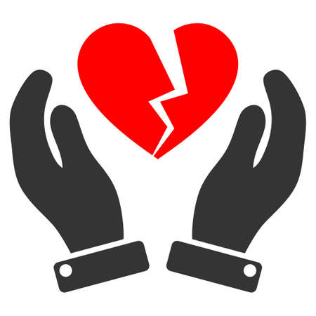 Broken Heart Care Hands flat vector illustration. An isolated icon on a white background.のイラスト素材