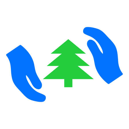 Fir Tree Care Hands vector illustration. A flat illustration iconic design of Fir Tree Care Hands on a white background.のイラスト素材