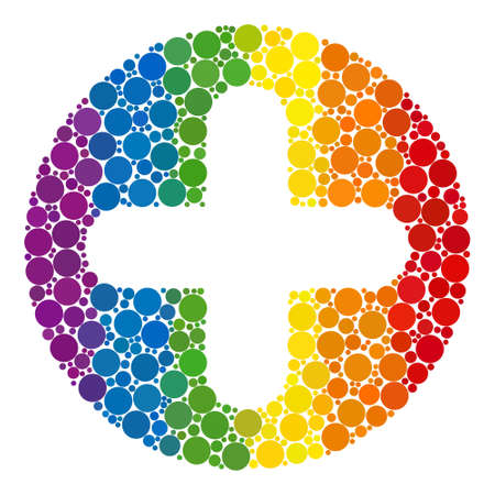 Add collage icon of round items in variable sizes and spectrum color tinges. A dotted LGBT-colored Add for lesbians, gays, bisexuals, and transgenders. Vector pictogram in LGBT flag colors.のイラスト素材