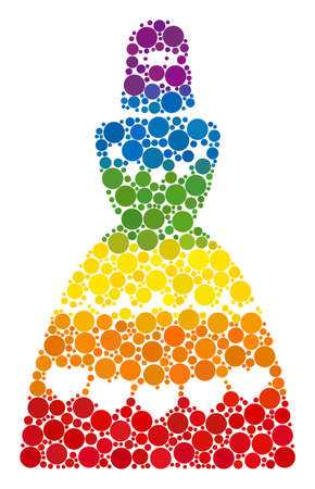 Muslim bride mosaic icon of round items in different sizes and spectrum colorful color tinges. A dotted LGBT-colored Muslim bride for lesbians, gays, bisexuals, and transgenders.のイラスト素材