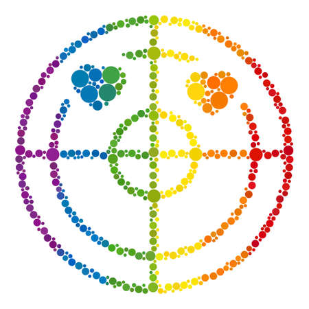 Love hearts radar collage icon of round dots in different sizes and rainbow colored color tints. A dotted LGBT-colored Love hearts radar for lesbians, gays, bisexuals, and transgenders.のイラスト素材
