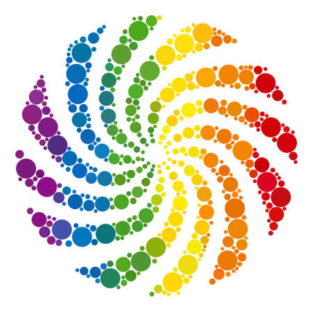 Rotation swirl composition icon of round dots in variable sizes and spectrum bright color hues. A dotted LGBT-colored Rotation swirl for lesbians, gays, bisexuals, and transgenders.のイラスト素材