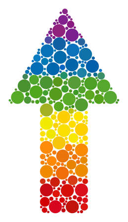 Arrow up mosaic icon of round dots in various sizes and rainbow multicolored shades. A dotted LGBT-colored Arrow up for lesbians, gays, bisexuals, and transgenders. Vector icon in LGBT flag colors.のイラスト素材