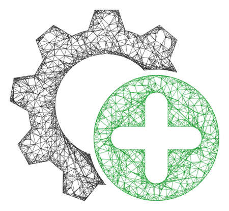 Web mesh add settings gear vector icon. Flat 2d carcass created from add settings gear pictogram. Abstract carcass mesh polygonal add settings gear. Wire carcass flat mesh in eps vector format,のイラスト素材