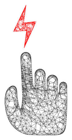 Web net electric hand vector icon. Flat 2d carcass created from electric hand pictogram. Abstract carcass mesh polygonal electric hand. Net carcass 2D mesh in vector format, on a white background.のイラスト素材