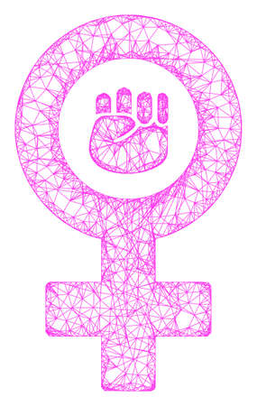 Web mesh feminism symbol vector icon. Flat 2d carcass created from feminism symbol pictogram. Abstract carcass mesh polygonal feminism symbol. Net carcass flat mesh in vector format,のイラスト素材