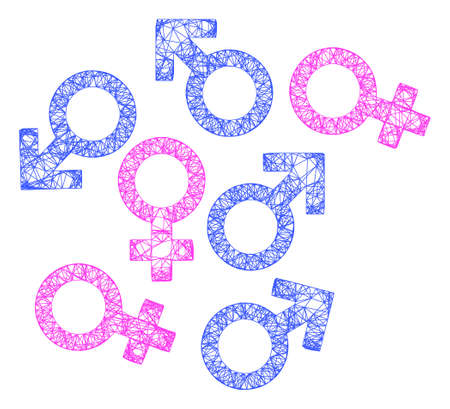 Web net gender symbols vector icon. Flat 2d carcass created from gender symbols pictogram. Abstract frame mesh polygonal gender symbols. Net frame flat mesh in vector format,のイラスト素材