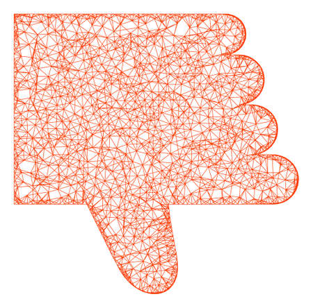Web net thumb down vector icon. Flat 2d carcass created from thumb down pictogram. Abstract frame mesh polygonal thumb down. Net carcass 2D mesh in vector format, on a white background.のイラスト素材