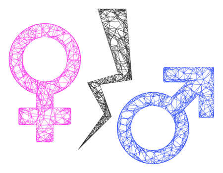 Web net divorce symbol vector icon. Flat 2d carcass created from divorce symbol pictogram. Abstract frame mesh polygonal divorce symbol. Net frame 2D mesh in vector format, on a white background.のイラスト素材