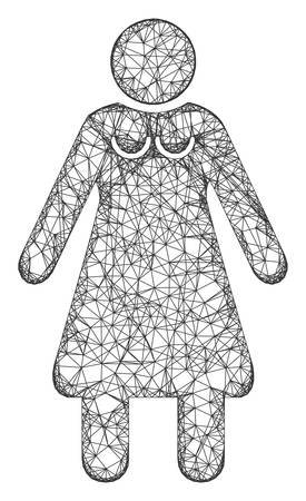 Web mesh old woman vector icon. Flat 2d model created from old woman pictogram. Abstract frame mesh polygonal old woman. Wire frame 2D mesh in eps vector format, on a white background.のイラスト素材