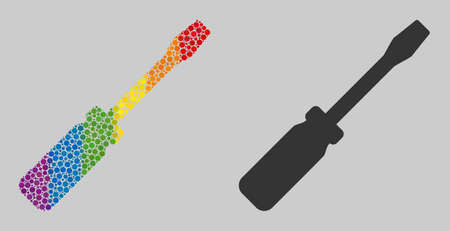 Screwdriver tool composition icon of circle spots in different sizes and spectrum color tints. A dotted LGBT-colored Screwdriver tool for lesbians, gays, bisexuals, and transgenders.のイラスト素材