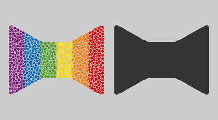 Tie bow mosaic icon of circle elements in different sizes and spectrum color tones. A dotted LGBT-colored Tie bow for lesbians, gays, bisexuals, and transgenders.のイラスト素材