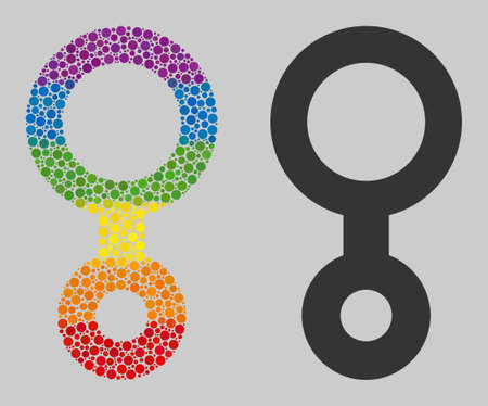 Third gender symbol mosaic icon of round dots in different sizes and spectrum bright color tinges. A dotted LGBT-colored Third gender symbol for lesbians, gays, bisexuals, and transgenders.のイラスト素材