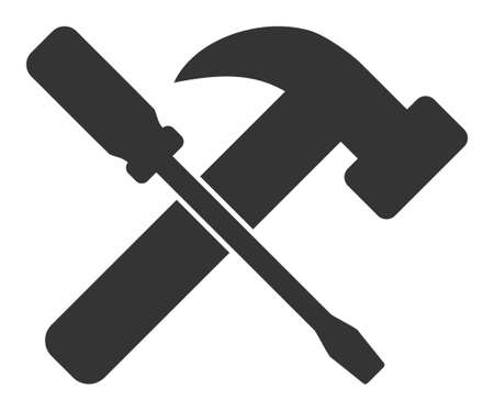 Hammer and Screwdriver raster illustration. A flat illustration iconic design of Hammer and Screwdriver on a white background.の写真素材