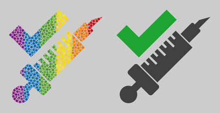 Vaccination collage icon of circle elements in variable sizes and rainbow color hues. A dotted LGBT-colored Vaccination for lesbians, gays, bisexuals, and transgenders.のイラスト素材